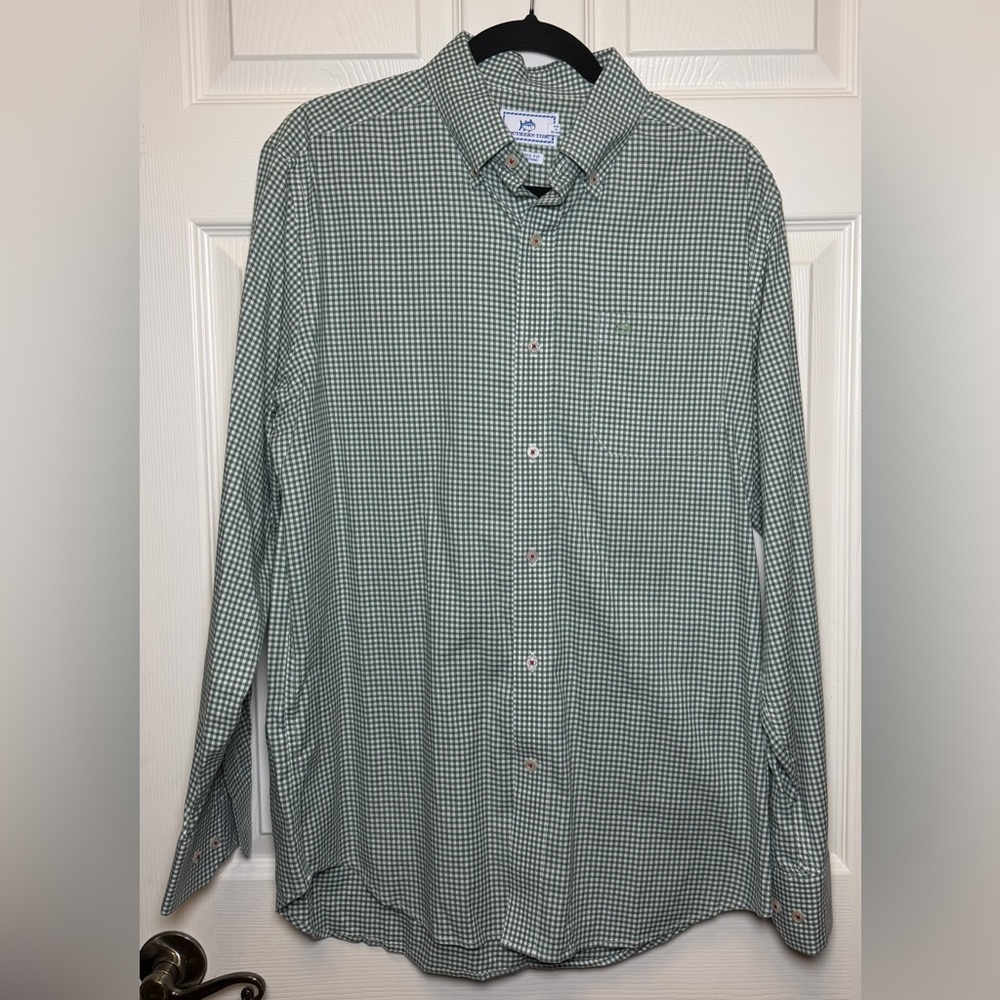 Southern Tide Green Checkered Button Down Shirt